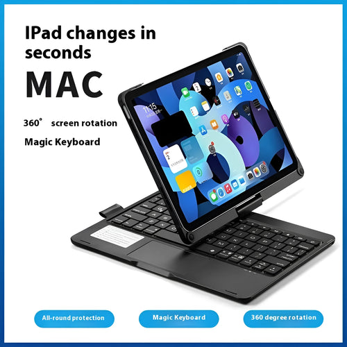 Miaocontrol 360-degree rotating Bluetooth keyboard for iPad tablets in black, rose gold, or silver