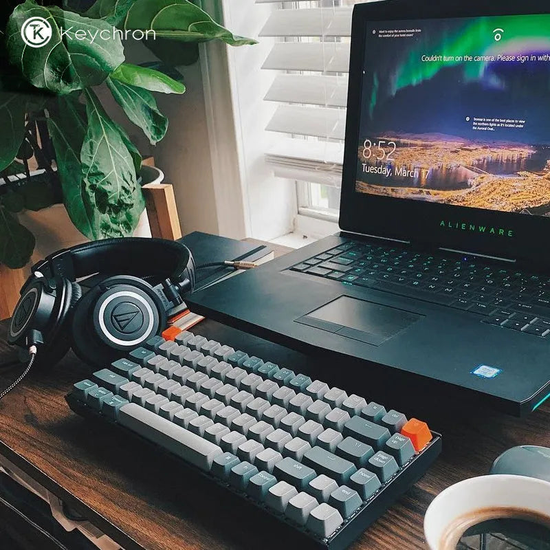 Grey 87-key mechanical keyboard with white backlight, plastic edge, USB Bluetooth Type-C connections