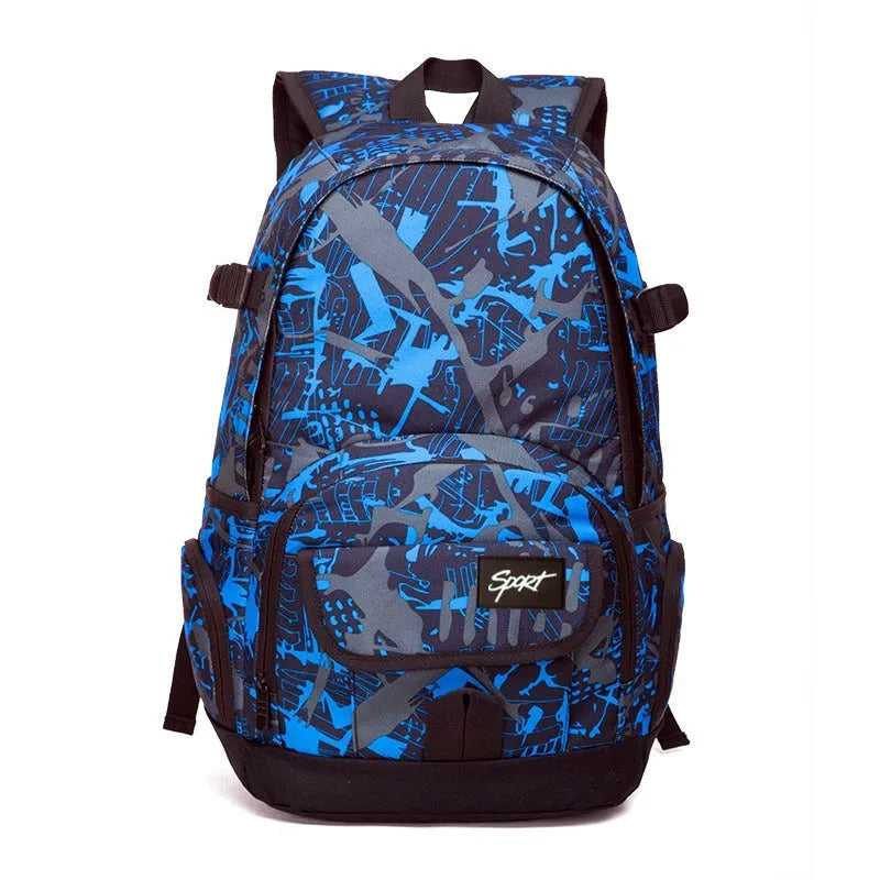Classic blue and red large capacity nylon backpacks for students and travel