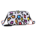 PVC one-shoulder cross body bag with geometric pattern, 18cm width, 11cm height, 110cm strap