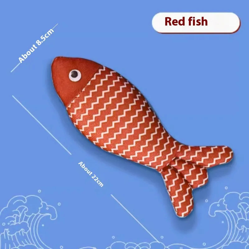 Catnip fish cat toy in yellow, red, or blue colour options for feline boredom relief
