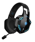 Wired USB headset for laptop and desktop computer with microphone and protein skin earmuffs in blue and black