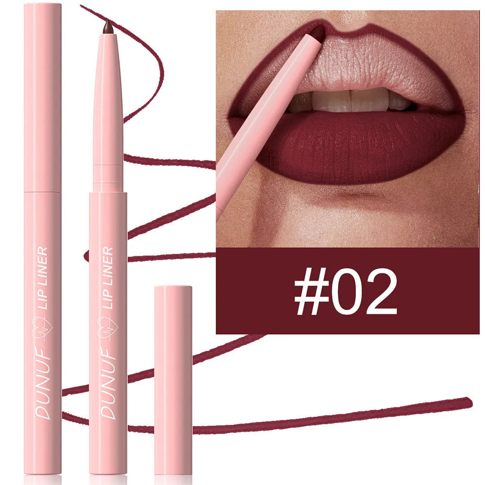 Set of twelve velvet matte lip liner pencils in different colours numbered 01 to 12