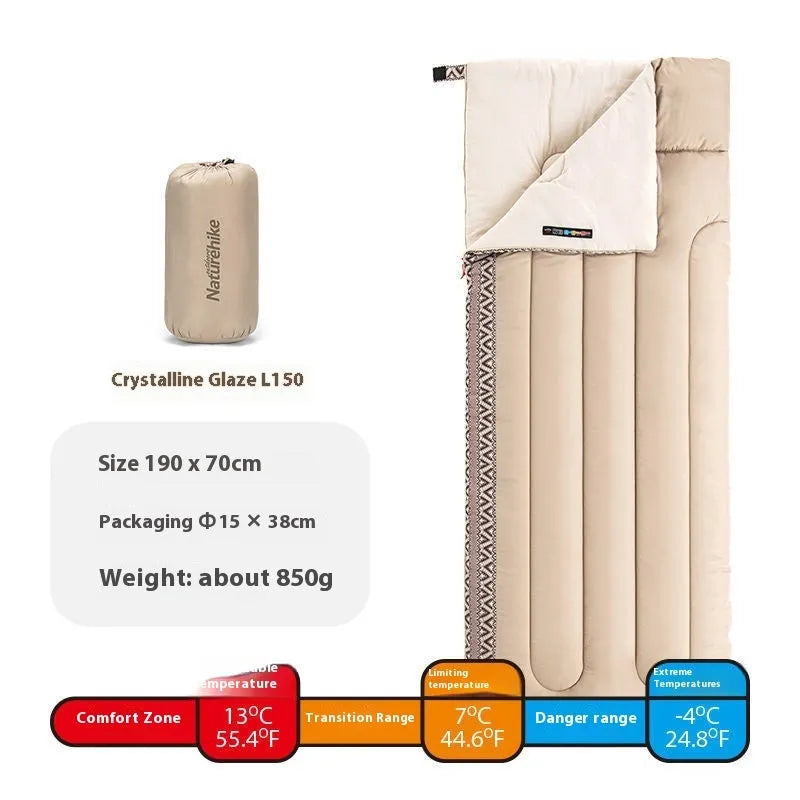Four seasons outdoor camping sleeping bag in three colours with storage bag
