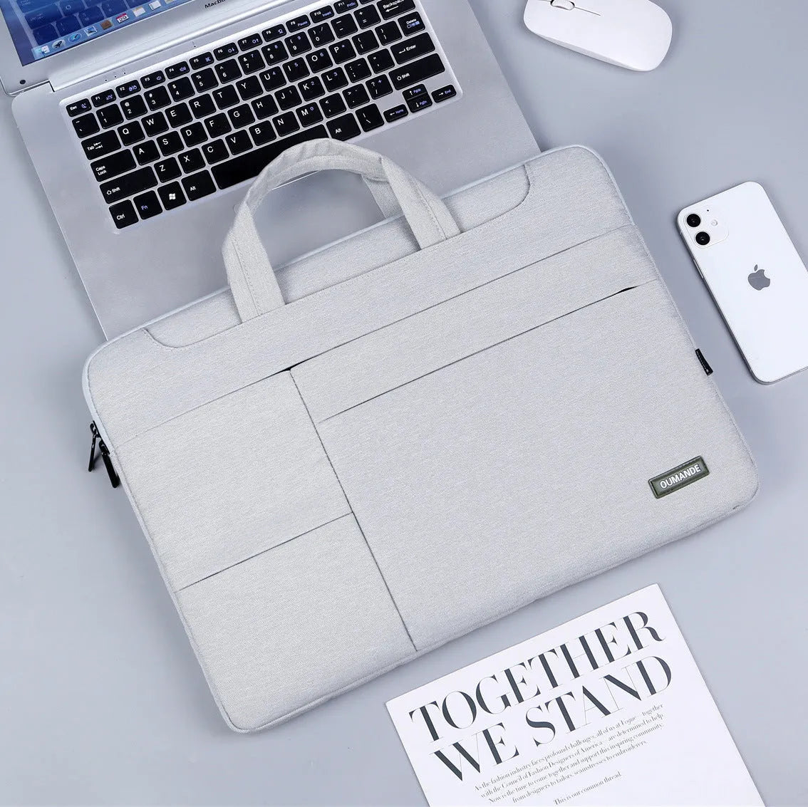 15.6-inch waterproof Oxford cloth laptop bag in dark grey colour with visible sewing lines