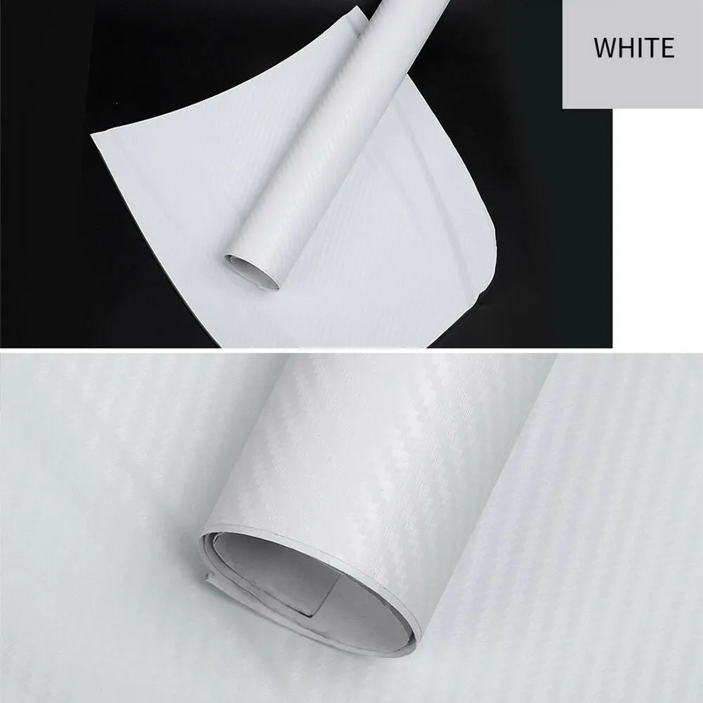 3D carbon fibre car sticker roll in eight colour options showing textured surface