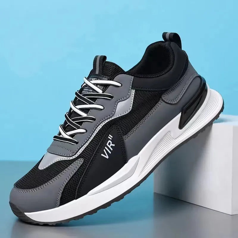 Men's colour block mesh sneakers with lace-up design and round toe