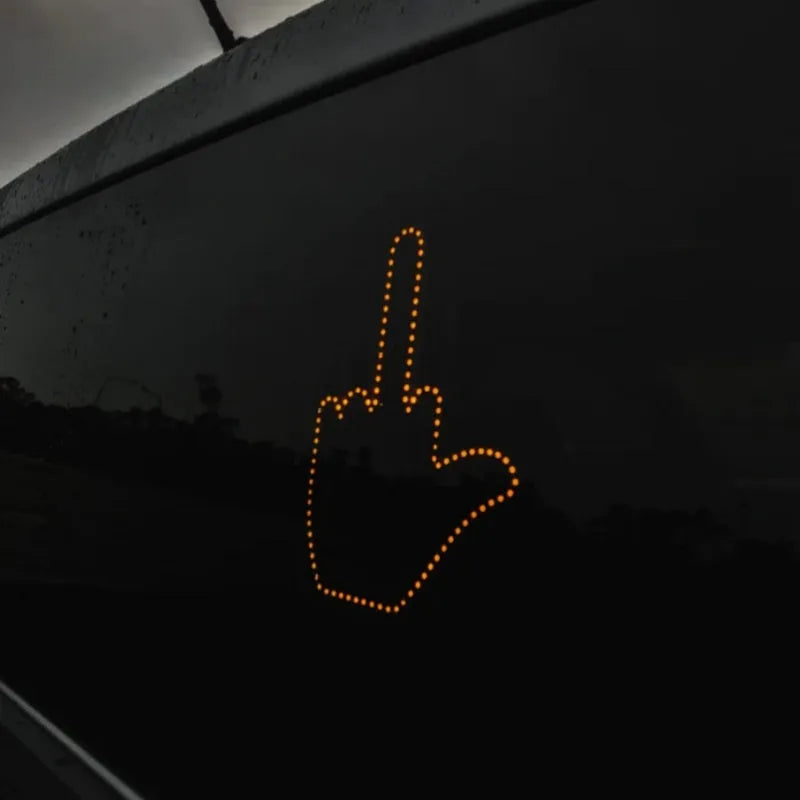 Black plastic LED gesture car light with remote control showing middle finger and other road communication symbols