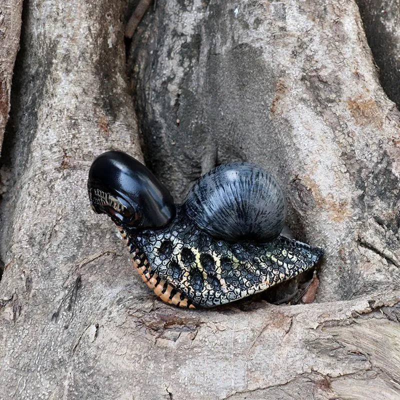 Resin evil snail character sculpture for modern garden decoration outdoors.