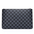 Men's black checkered PU leather clutch wallet showing six card slots and zipper pocket