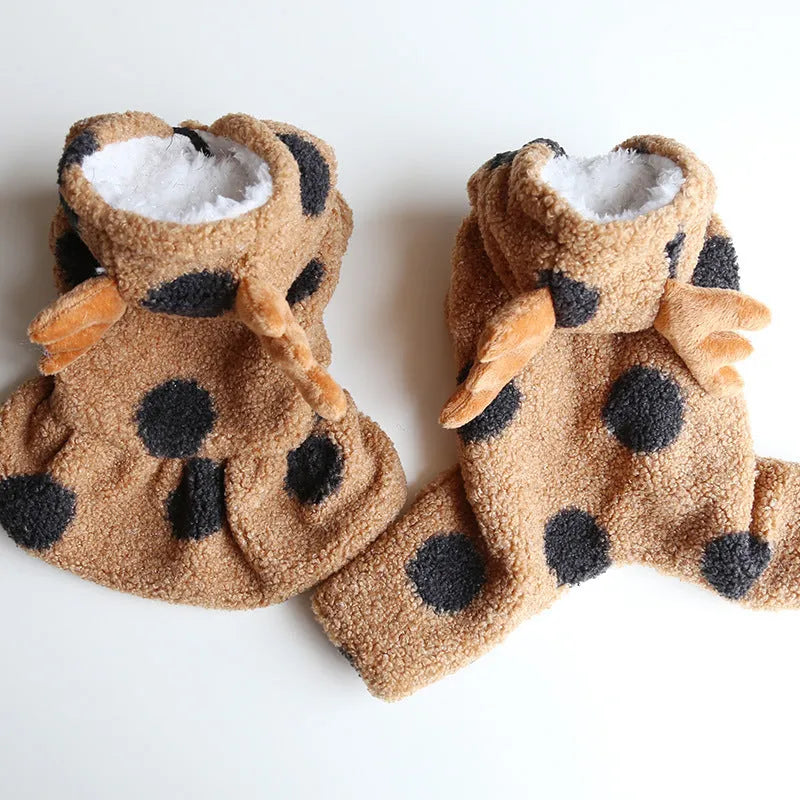Polka dot elk couple design pet clothing for dogs and cats in skirt and four-leg styles