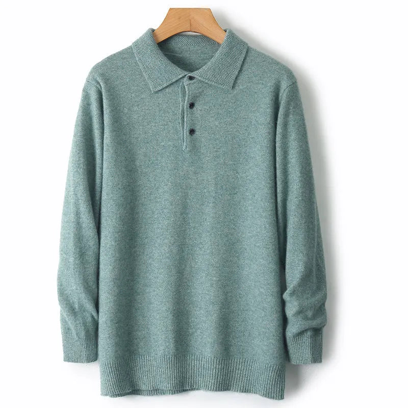 Men's wool polo collar pullover sweater in multiple colours with long sleeves