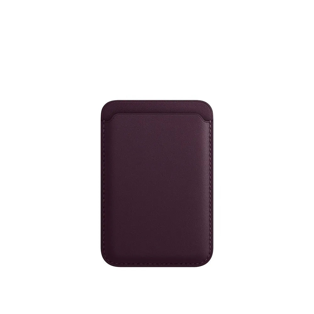 Black PU leather iPhone case with a magnetic card holder slot on the back.