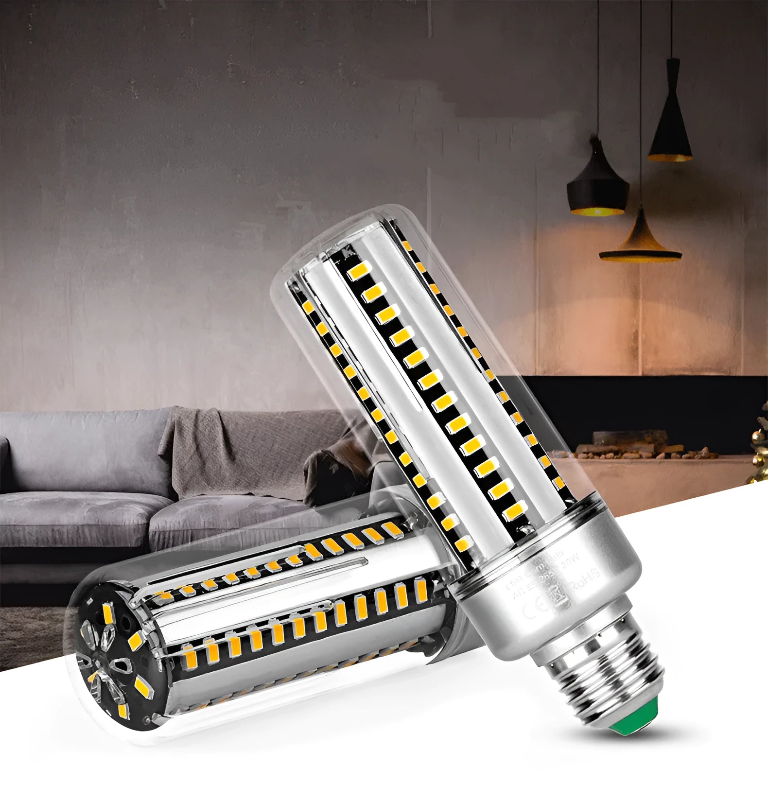 LED aluminium corn lamp showing corn-style design with multiple LED arrays and E26/E27 screw base