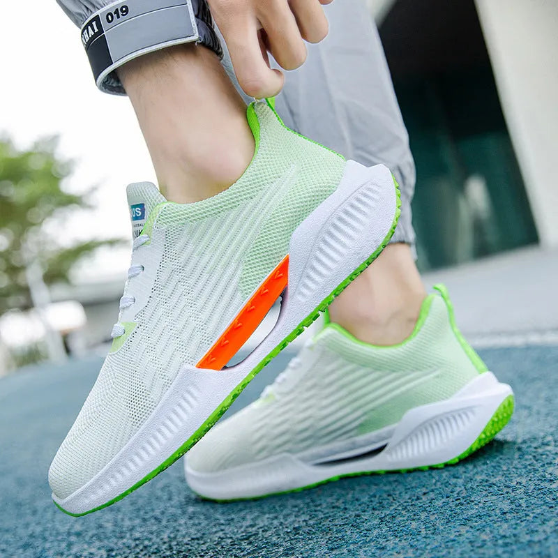 Men's blue casual mesh sports shoes with round toe and fabric upper on a wear-resistant sole.