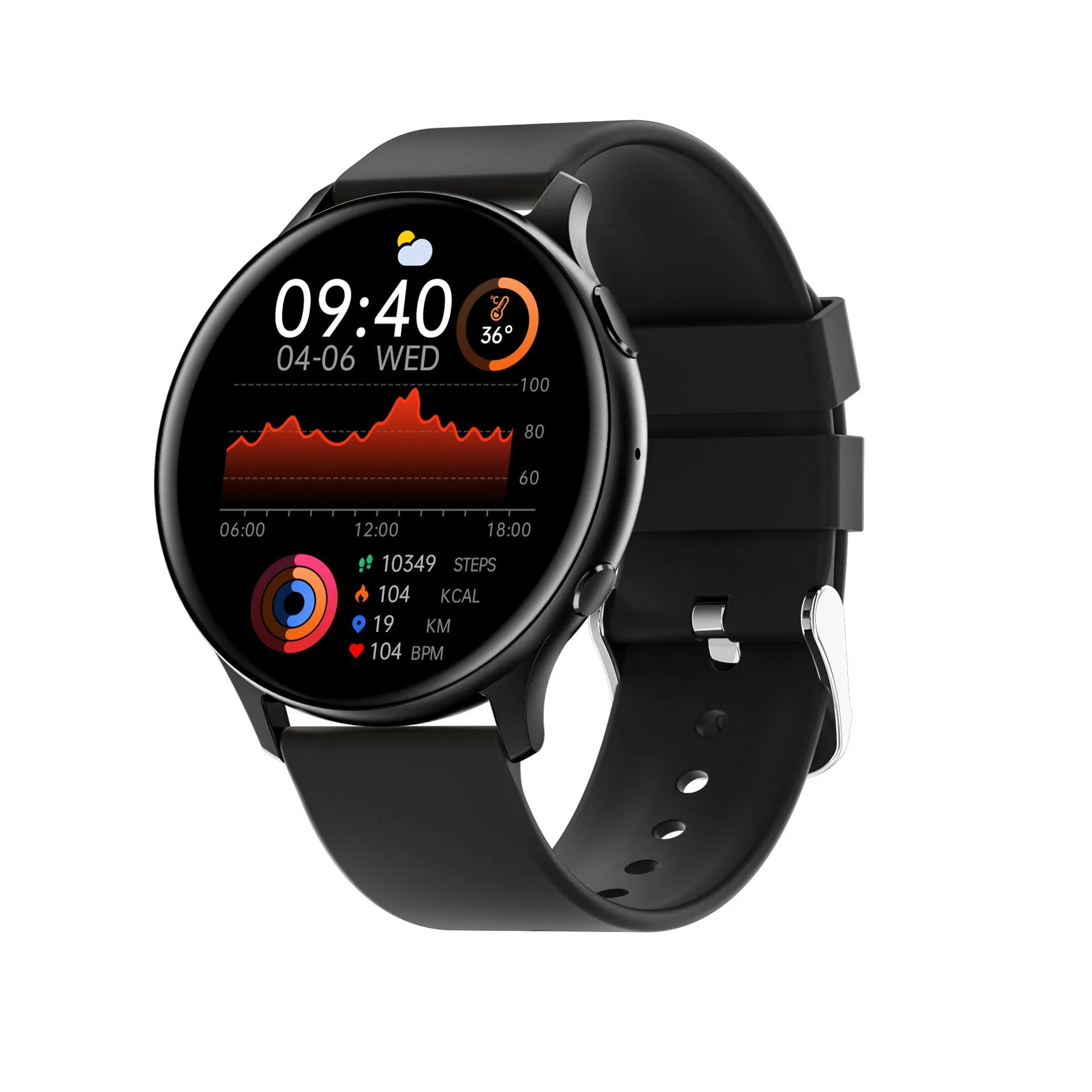 Smart Bluetooth call heart rate blood oxygen sleep monitoring smartwatch with 1.32 inch TFT screen and black silicone strap