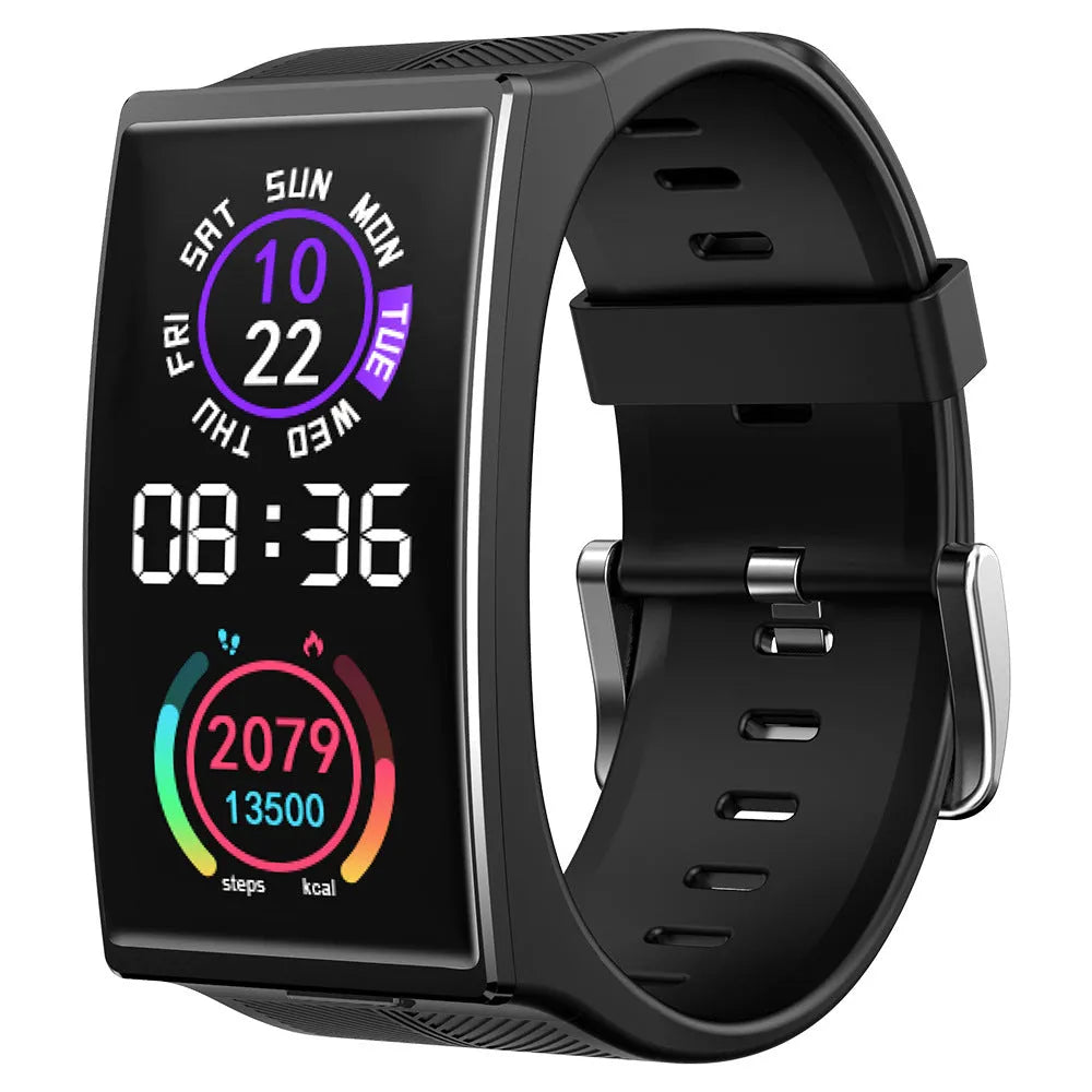 Black Bluetooth waterproof sports watch with 1.91-inch screen and silicone wrist strap