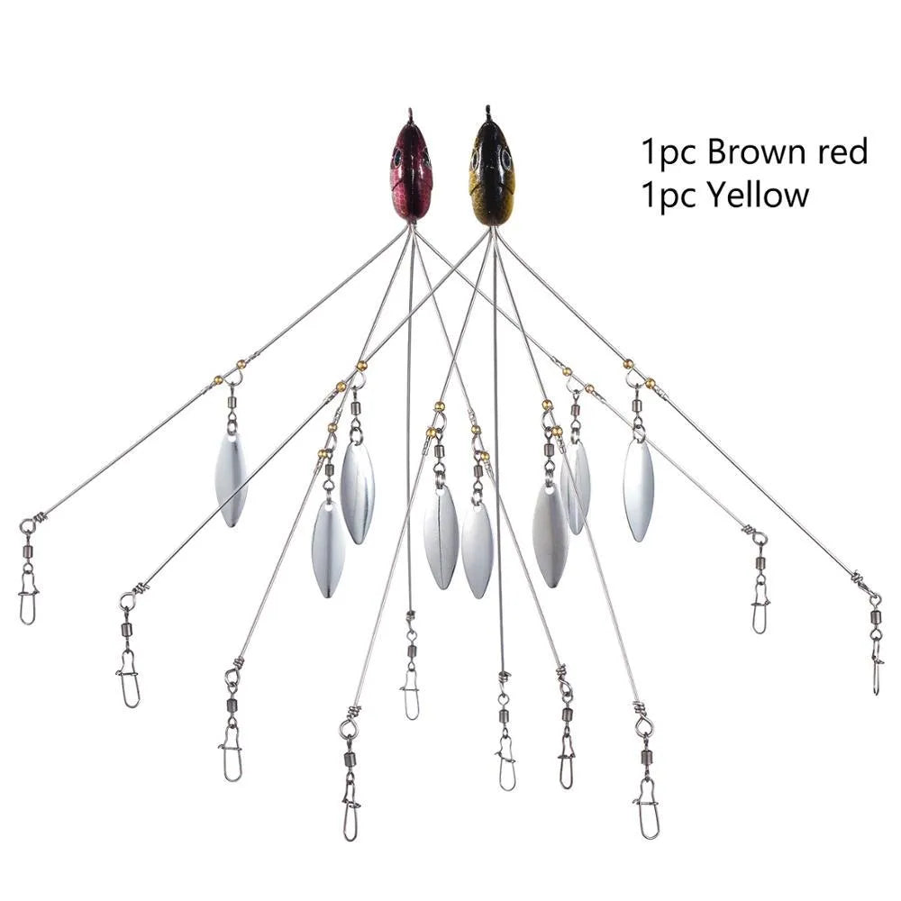 Bassdash umbrella fishing lure rig with 5 swivels and rotating metal sequins in green colour