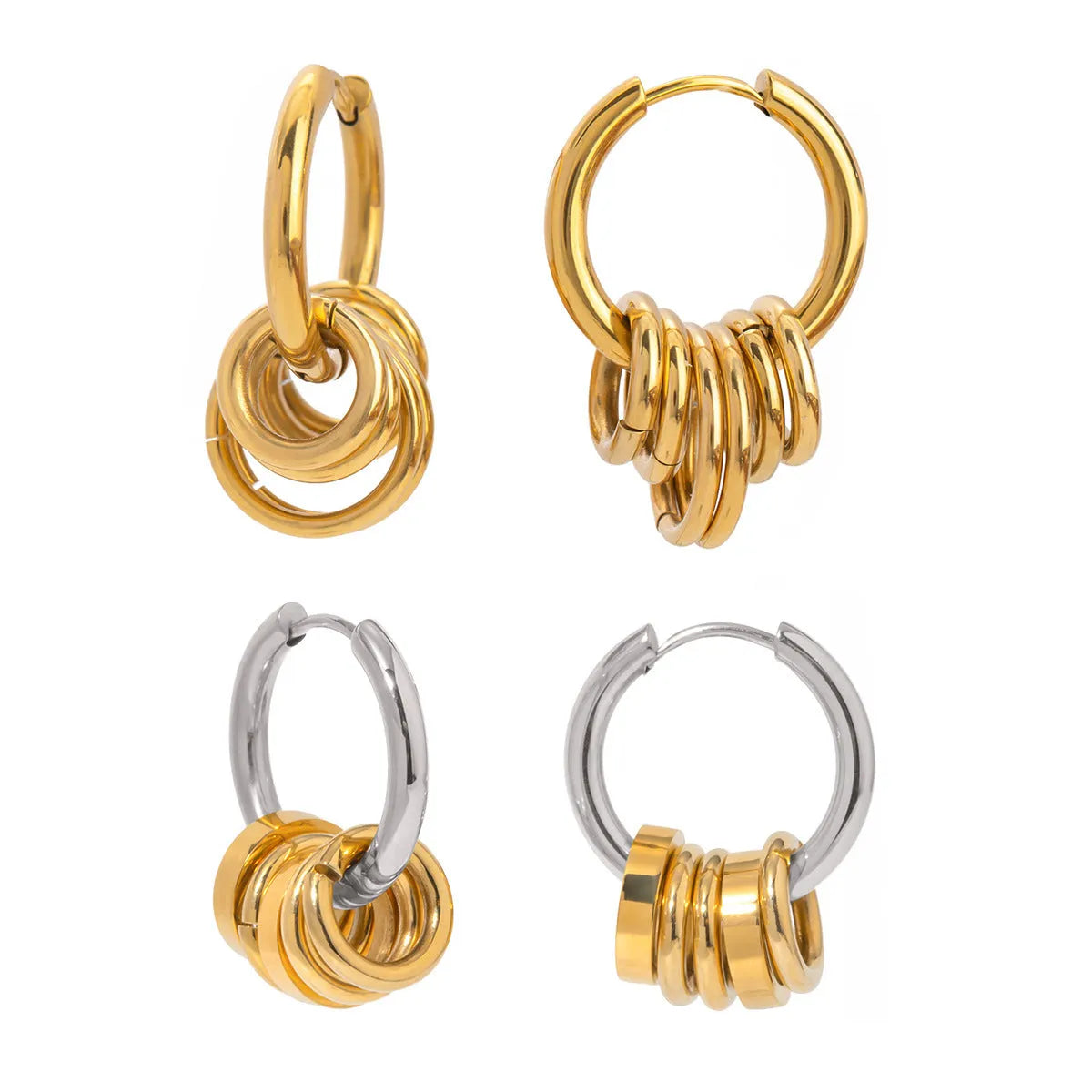 Pair of stainless steel ins style earrings with an electroplated silver-toned finish.