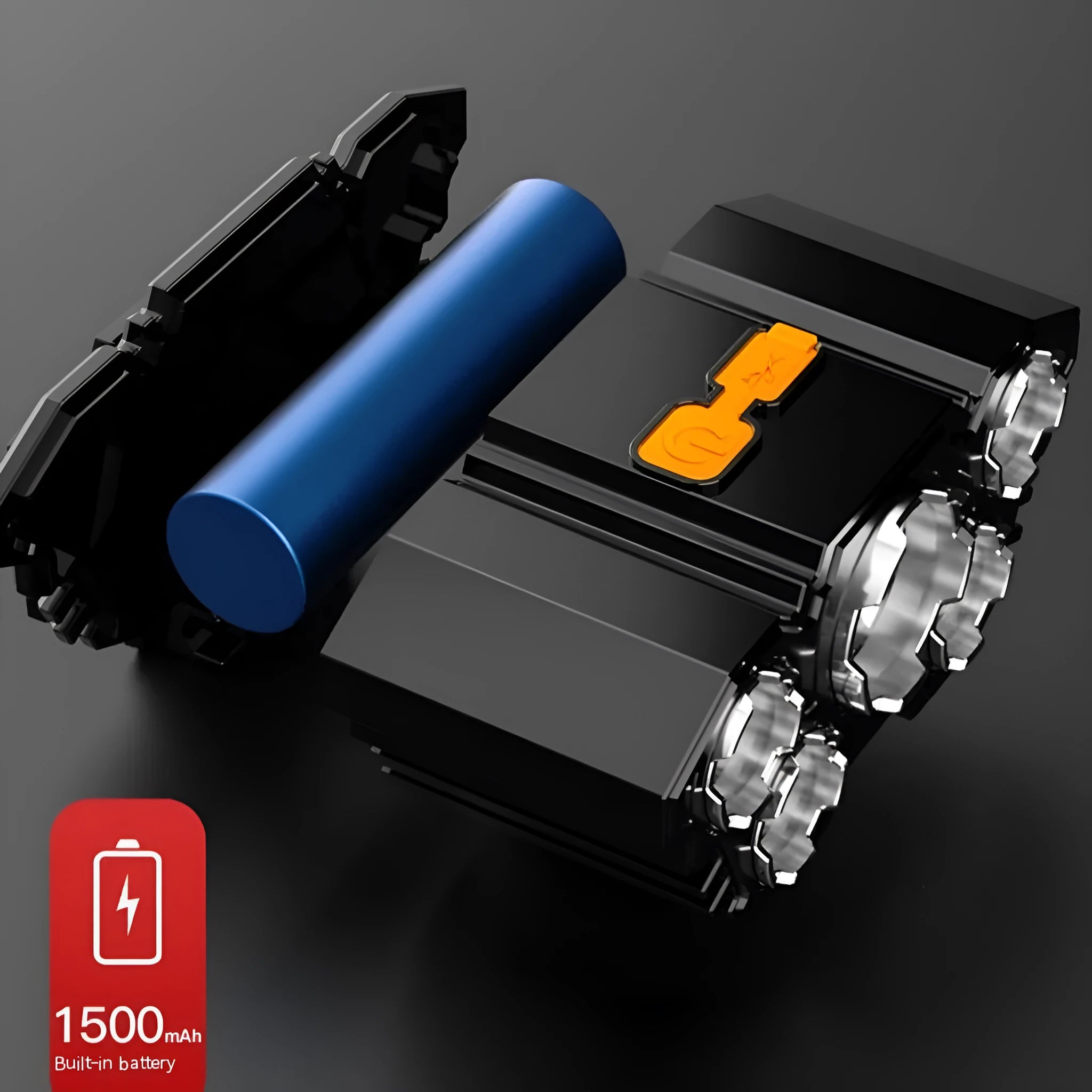10W PVC head-mounted LED miner's lamp with head strap, shown with data cable and storage box.