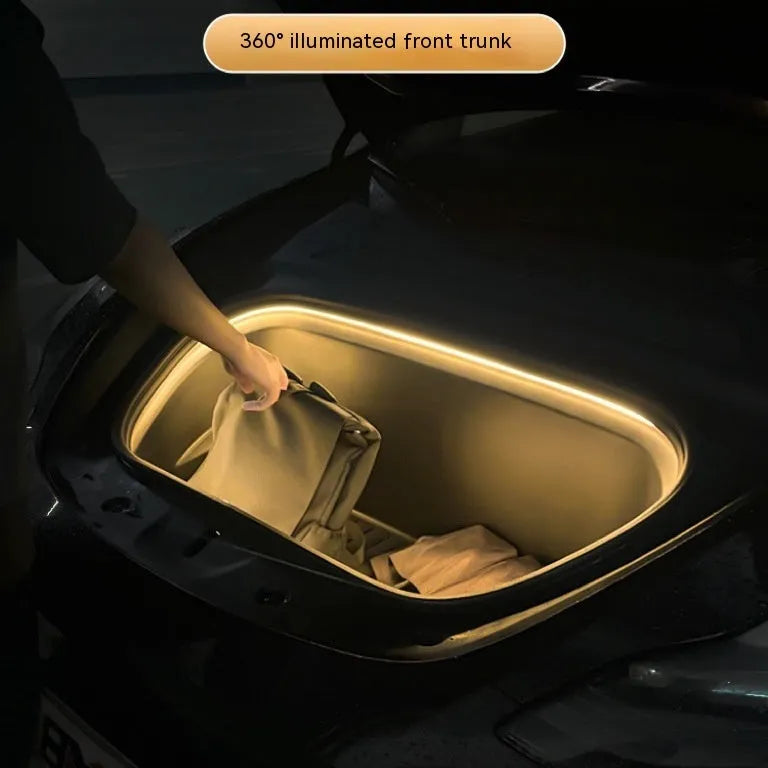 Tesla Model 3 and Model Y front footwell ambient lighting kit with soft silicone light bar in three colour options