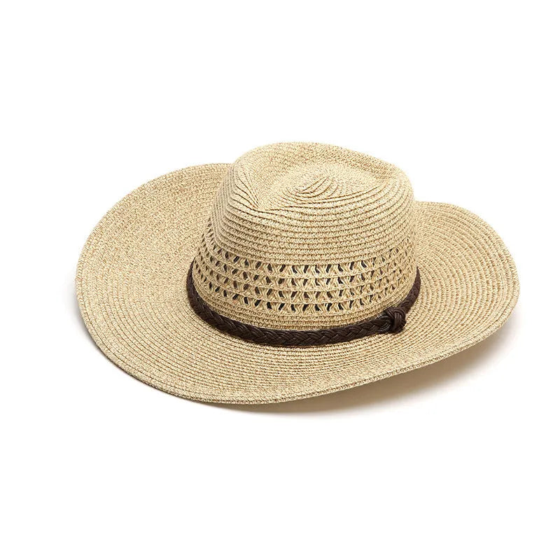 Men's foldable straw sun hat with big brim in mixed beige colour