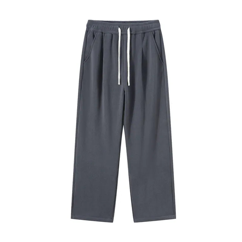 Men's double-sided polar fleece winter trousers with wool lining in loose fit Korean style