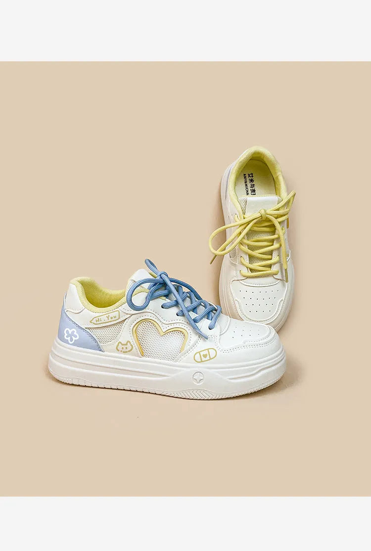 Meow Rabbit Sea Salt Cheese mesh sneakers with cross straps and thick rubber sole
