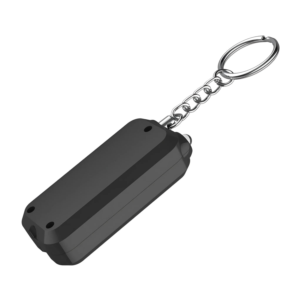 Compact pink personal security alarm showing dimensions and colour options