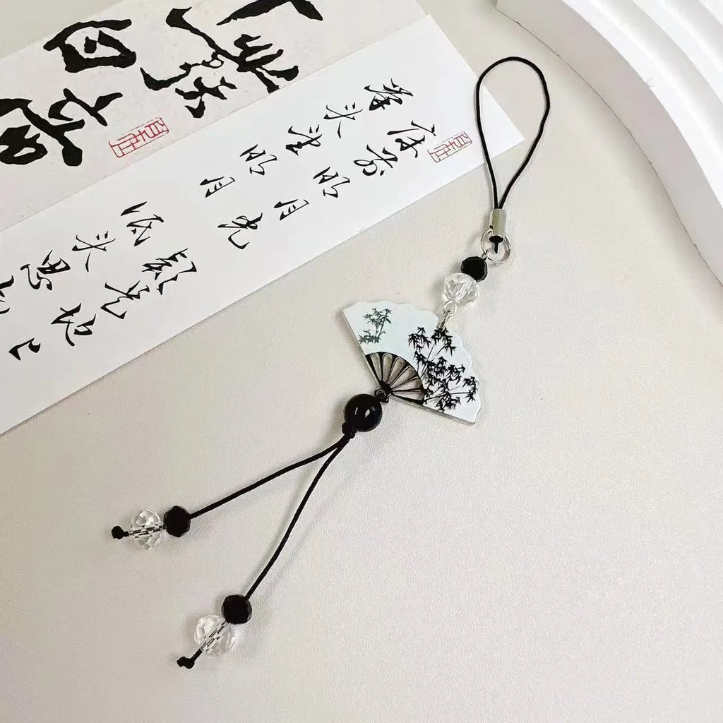 Guofeng Chinese-style botanical bead keychain with floral patterns and baked varnish finish
