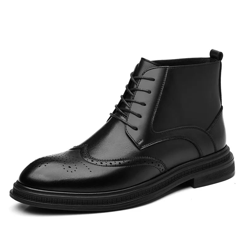 Men's leather Martin boots in black or brown, lace-up ankle style, sizes 37-48, optional wool lining