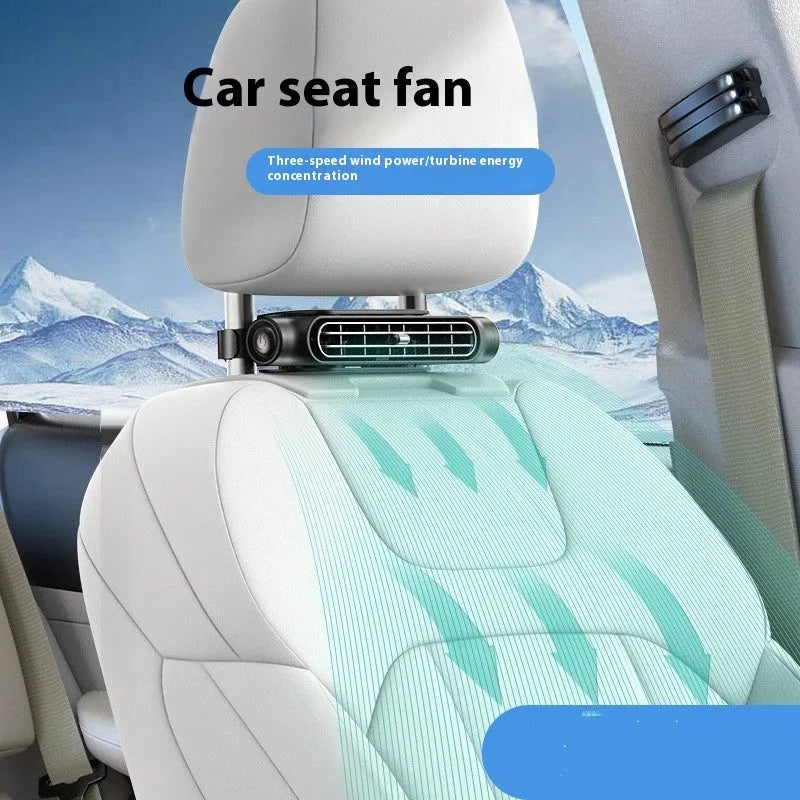 2024 USB car fan with no blades and Velcro strip, in black, white, or beige, showing button and USB cable.