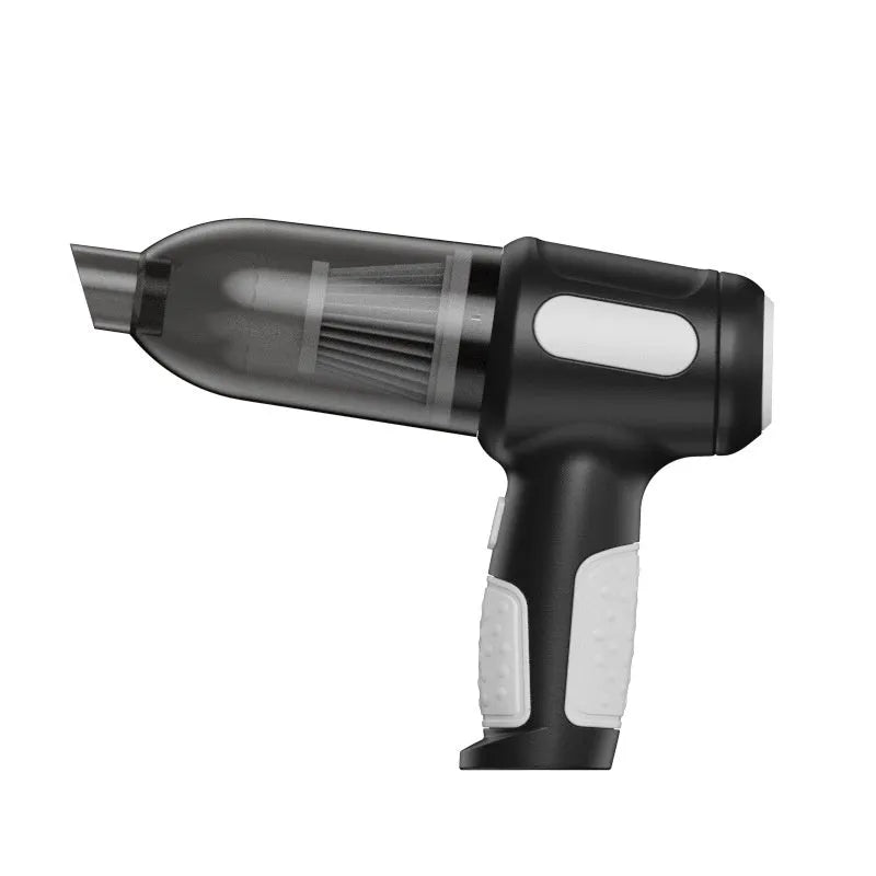 Handheld car vacuum cleaner with nozzle attachments in black, white, or grey colours