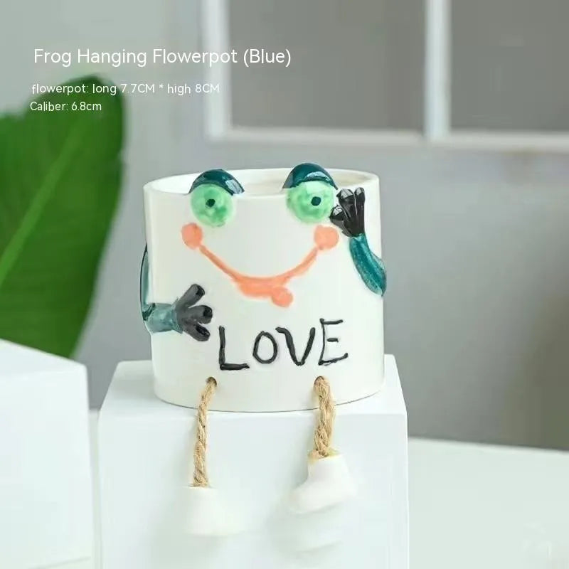 Ceramic hanging foot flowerpot for succulent plants in cartoon style with multiple colour options