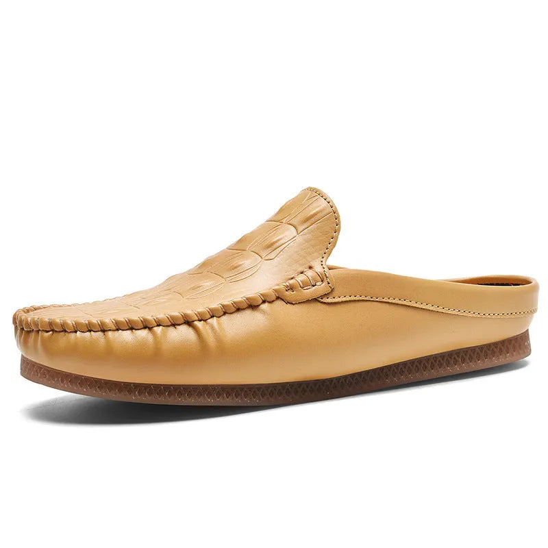 Men's black summer semi-slippers with artificial PU upper and rubber sole, breathable design