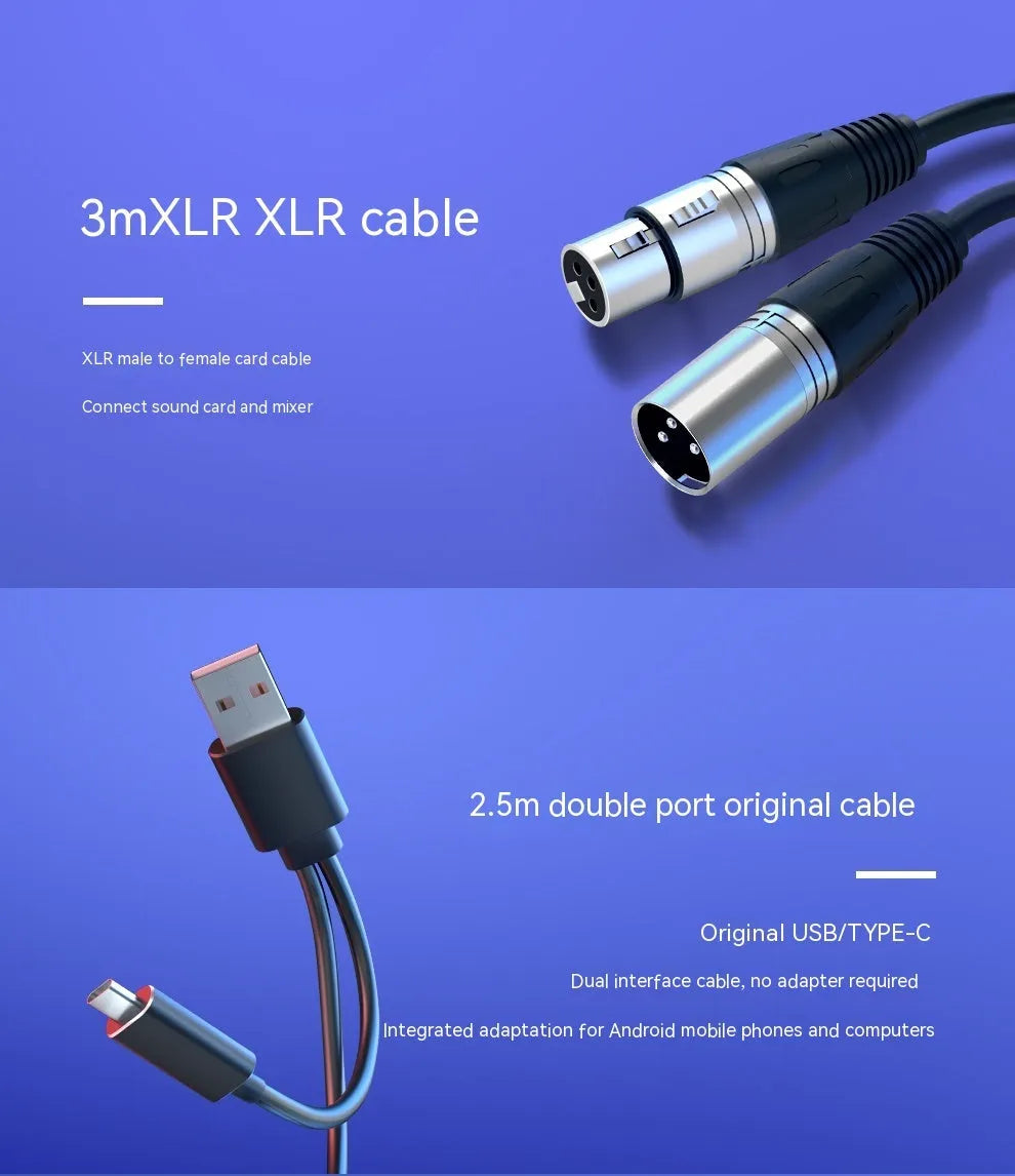 Black, pink, or white dynamic noise reduction microphone with XLR cable and base on a desk.