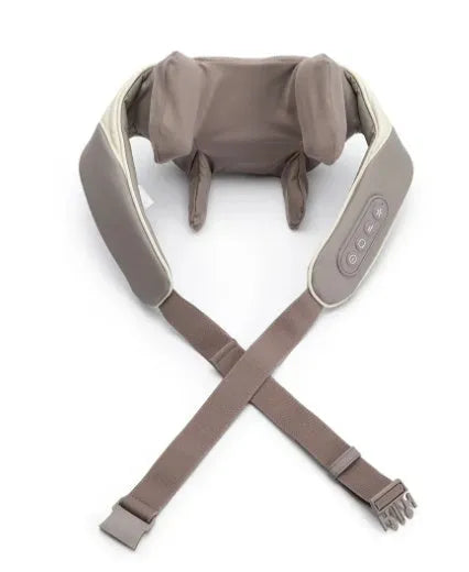 Creamy white rechargeable shoulder and neck massager with USB charging cable