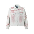 Men's blue inkjet tie-dyed cotton denim loose jacket with long sleeves and straight hem
