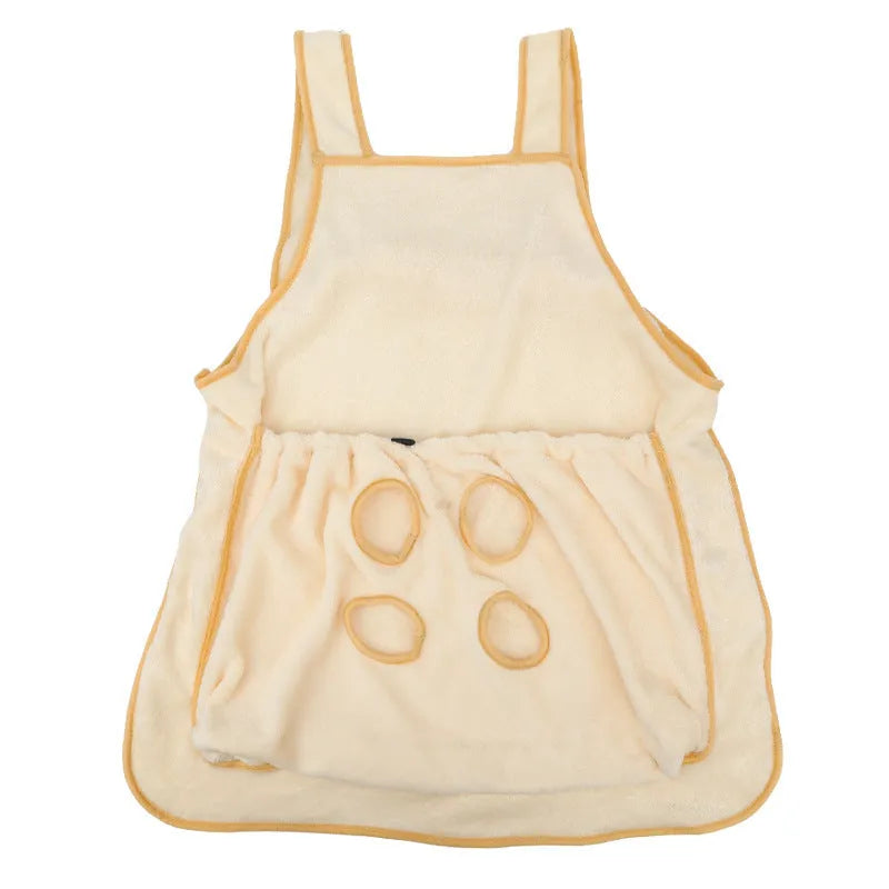 Plush adjustable pet carrier apron bag for small dogs and cats, shown in beige colour.