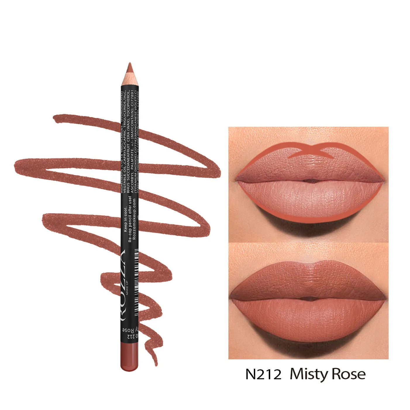 Matte finish lip liner wood pencil in nude shades for long-lasting, waterproof wear.