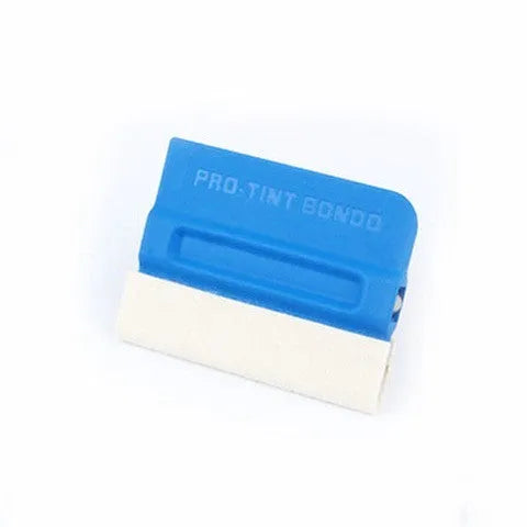 ABS plastic automotive vinyl wrap scraper tool with a blue deerskin scraping pad.