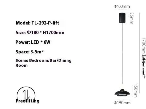 Modern minimalist adjustable bedside pendant light in Nordic style with three colour temperature options