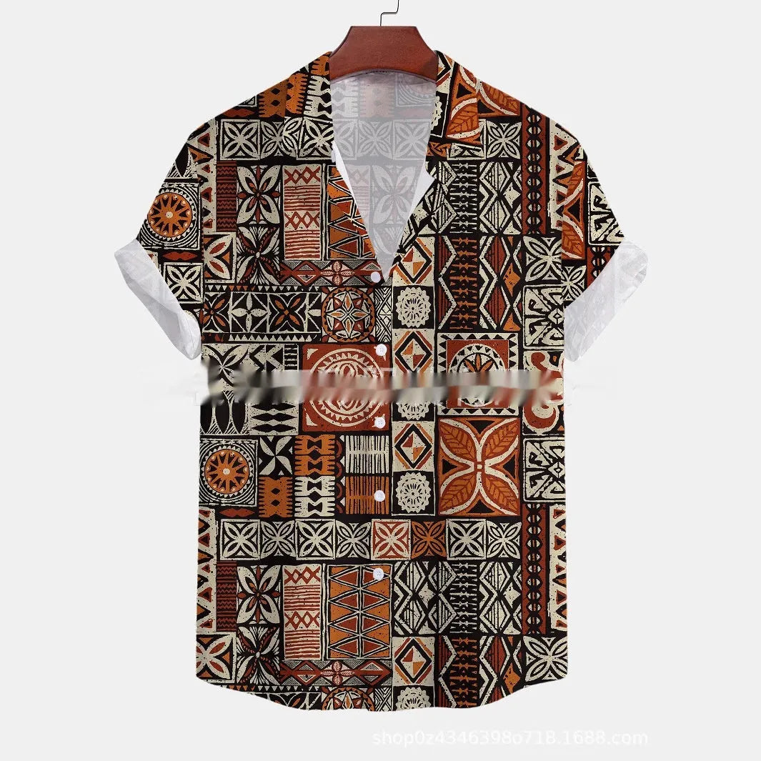 Men's casual short-sleeved printed shirt with floral pattern in loose cardigan style