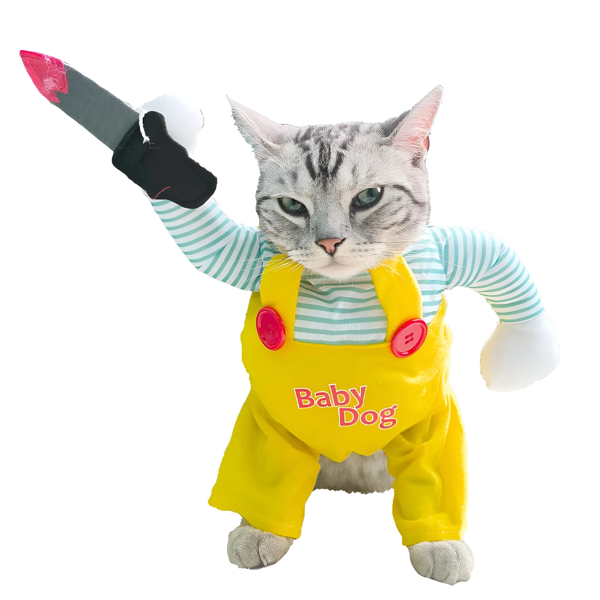 Yellow knife assassin themed cat costume with B02405 colour design in polyester
