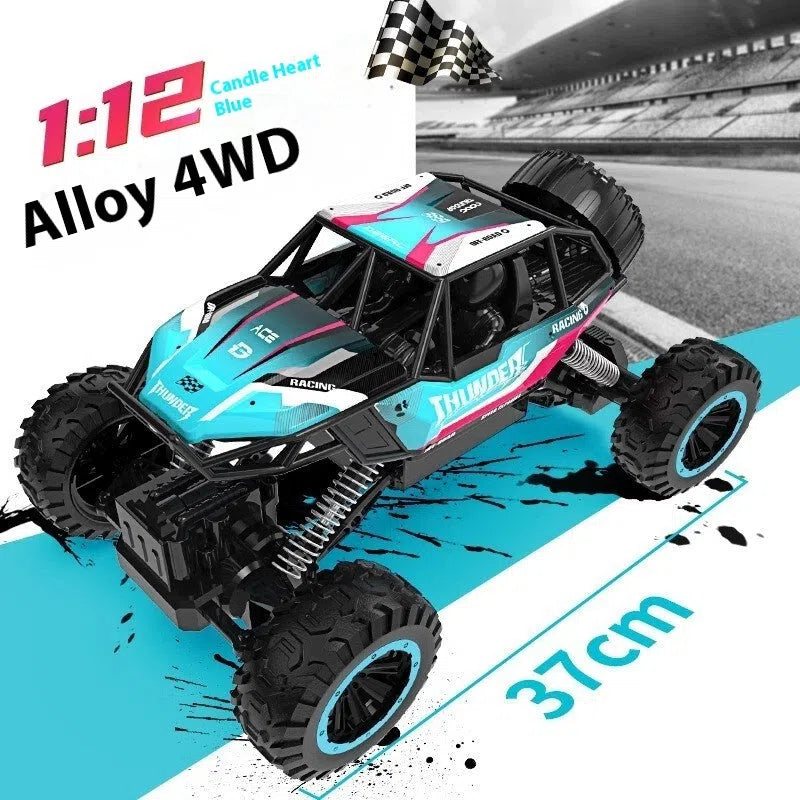 Children's rechargeable four-wheel drive remote control off-road car in fire blue colour with handle controller