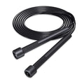 Black PVC skipping rope on floor, 2.8 metres long, for fitness training