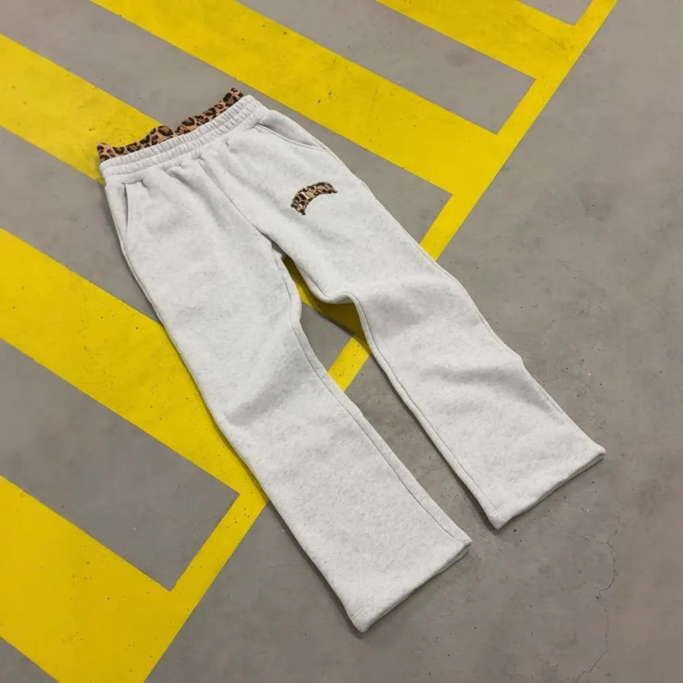 Men's patchwork double waist trousers with elastic fabric in loose fit hip hop style