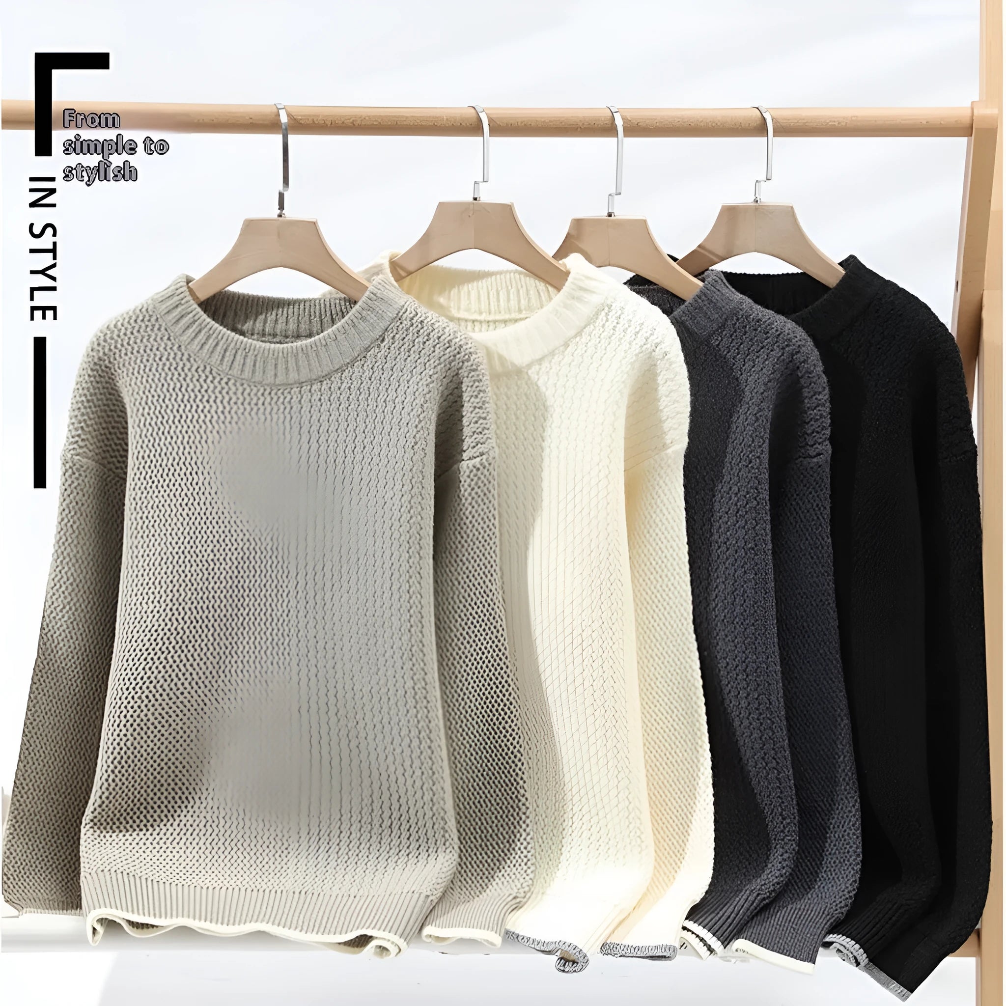 Men's grey loose fit round neck knitwear pullover sweater long sleeves