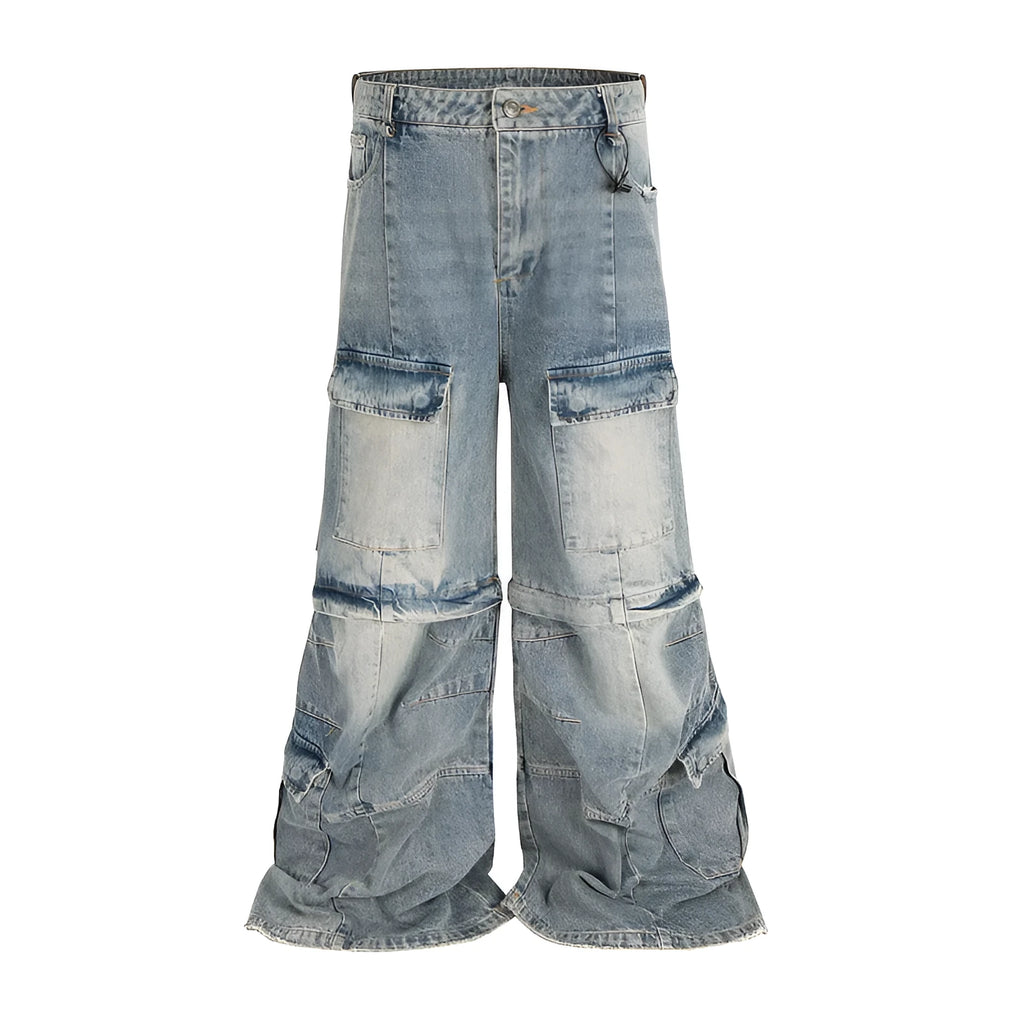 Cotton denim detachable overalls with washed-out finish and multiple pockets in black colour option