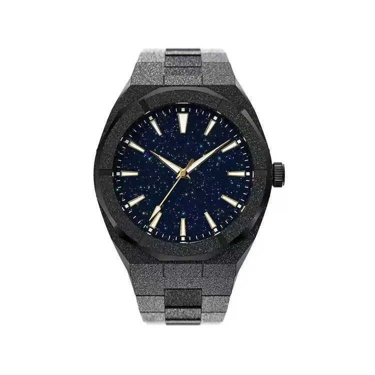 Men's frosted stainless steel business watch with luminous markers in silver, gold and black colour options